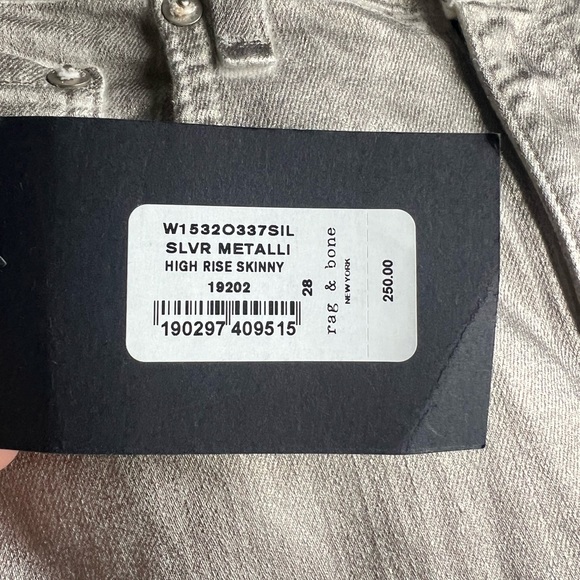 rag & bone Silver Metallic High Rise Skinny Jeans sz 28 NWT - Picture 3 of 16